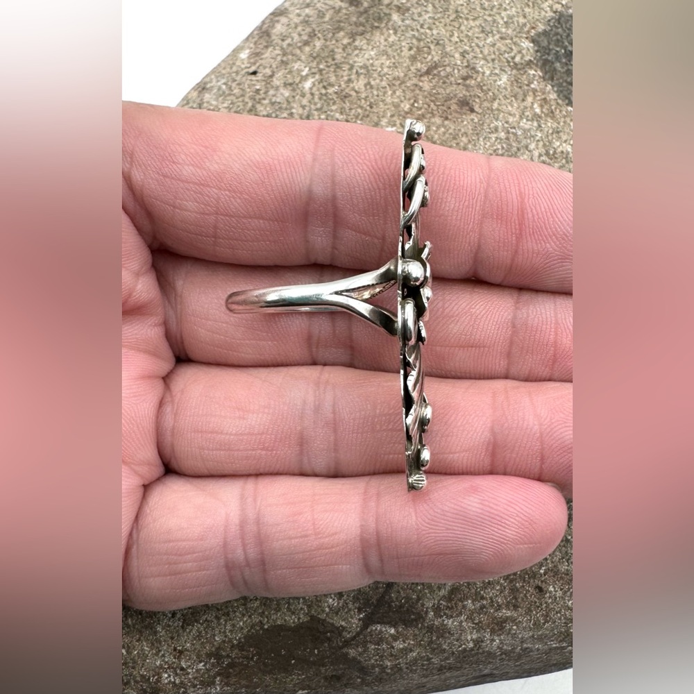 Harry Yazzie Navajo Native American Sterling Silver Squash Blossom Ring 8.25 - Picture 4 of 6